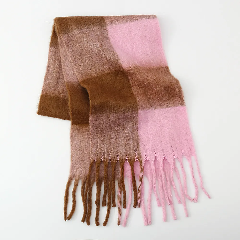 Fringe Contrast Plaid Polyester Scarf, image 2