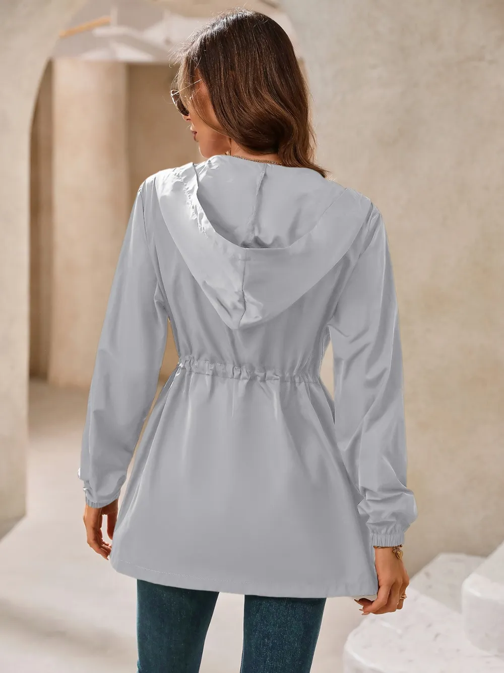 Outdoor Waterproof Long Sleeve Hooded Windbreaker, image 8