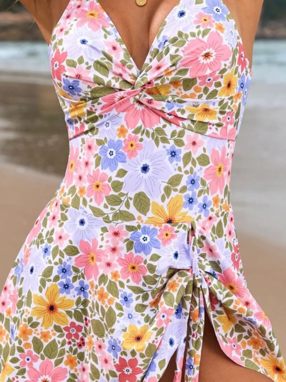 Twisted Front Crisscross Double Spaghetti Strap One-Piece Swimwear, image 9