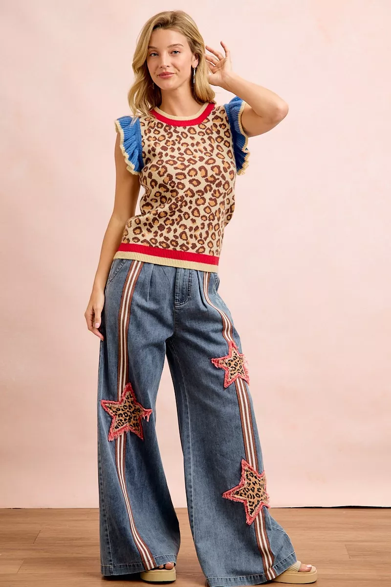 BiBi 4th Of July Leopard Ruffled Detail Knit Top, image 13