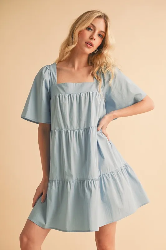 Square Neck Half Sleeve Tiered Dress, image 2