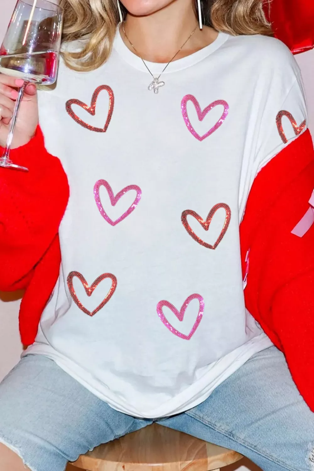 Sequin Heart Short Sleeve Casual Tee, image 3