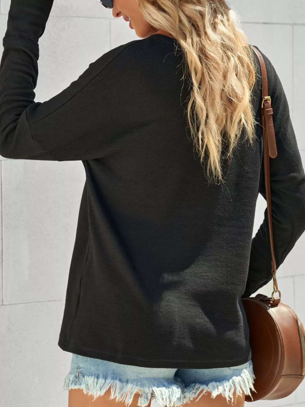 Waffle Knit Henley Top, image 4