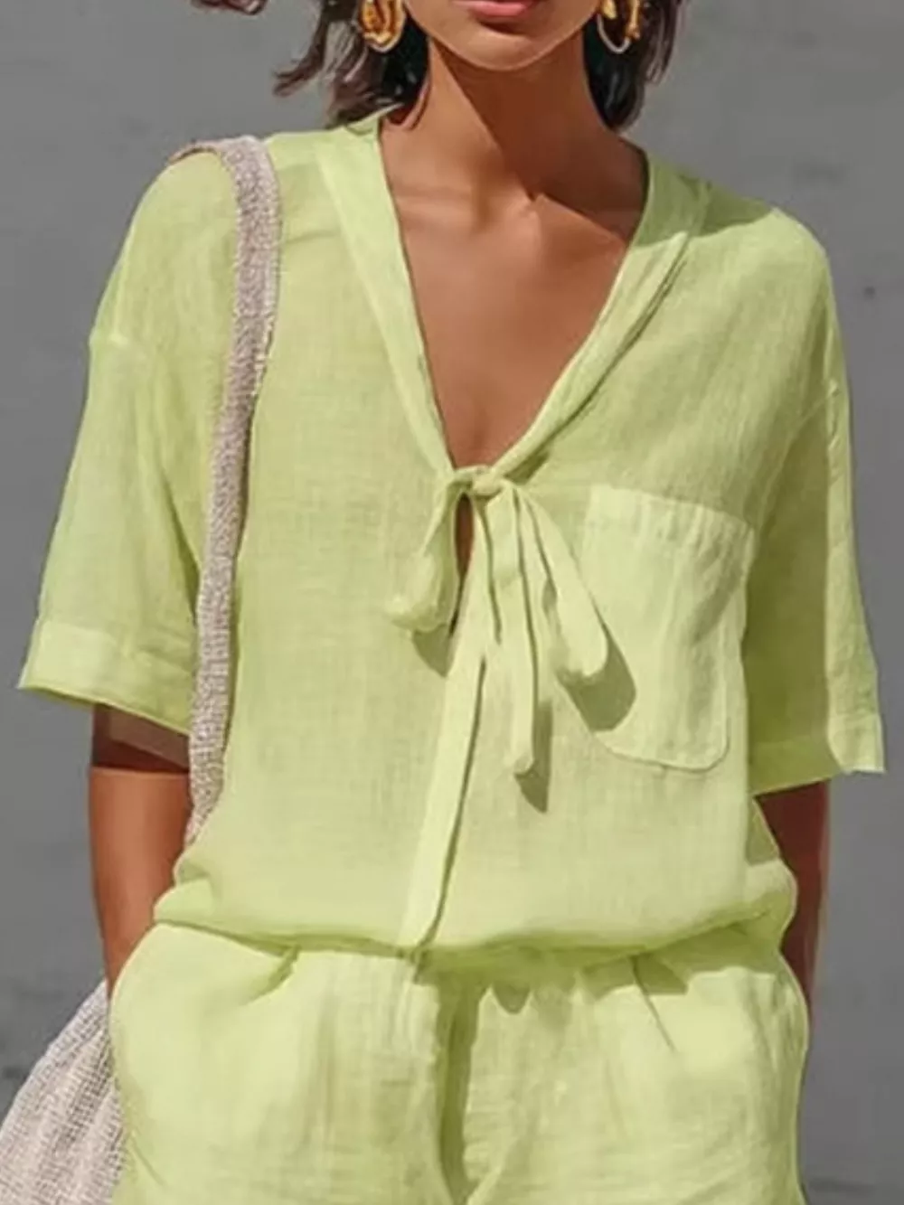 Tie-Front Half Sleeve Shirt and Shorts Set, image 6