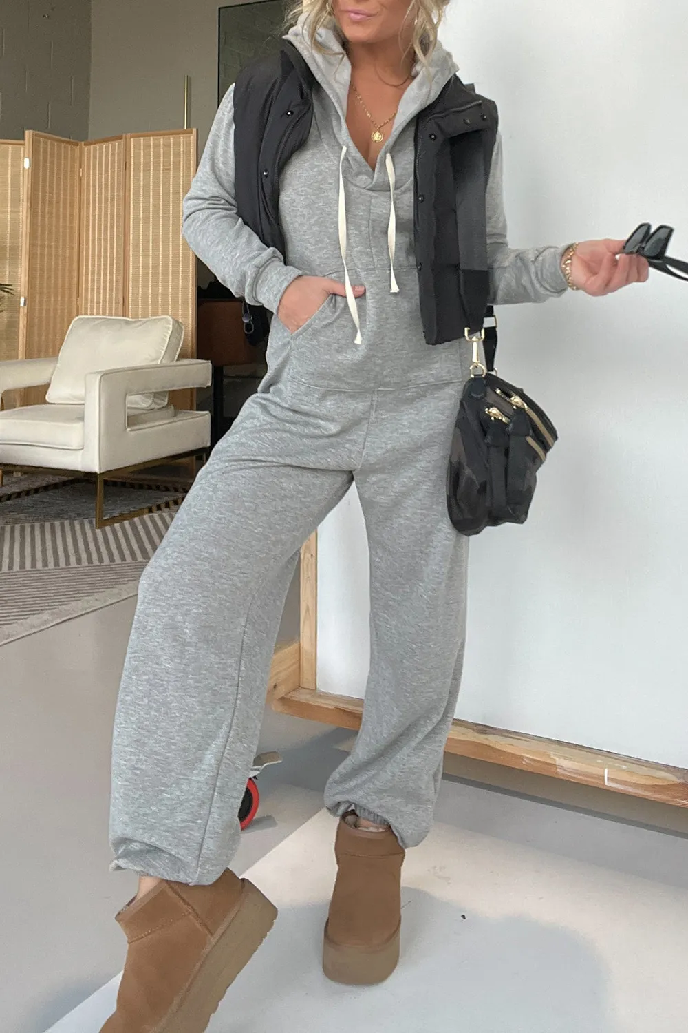 Full Size Drawstring Long Sleeve Jumpsuit, image 4
