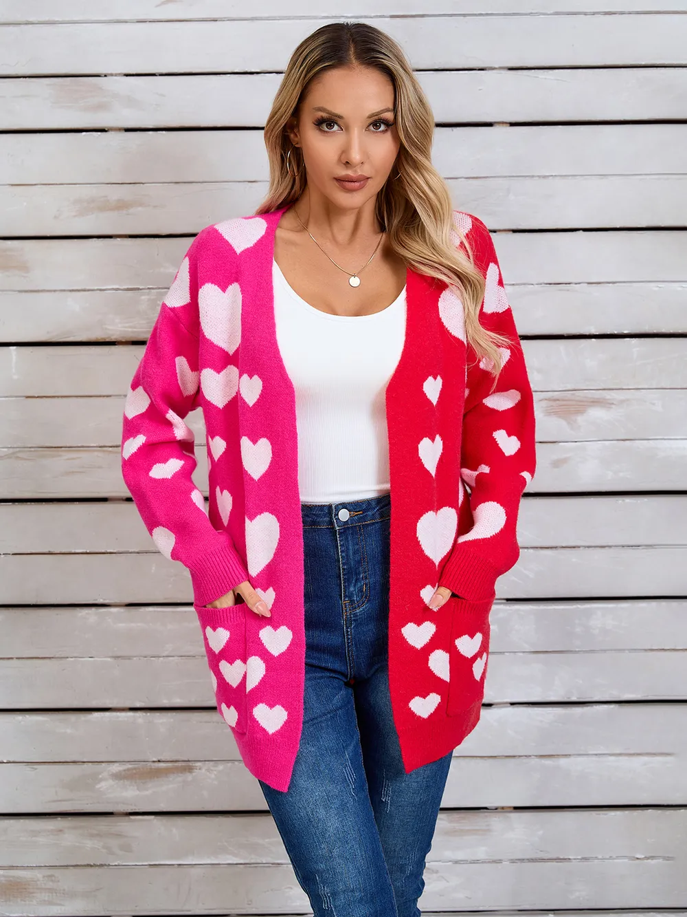 Heart Open Front Long Sleeve Cardigan, image 6