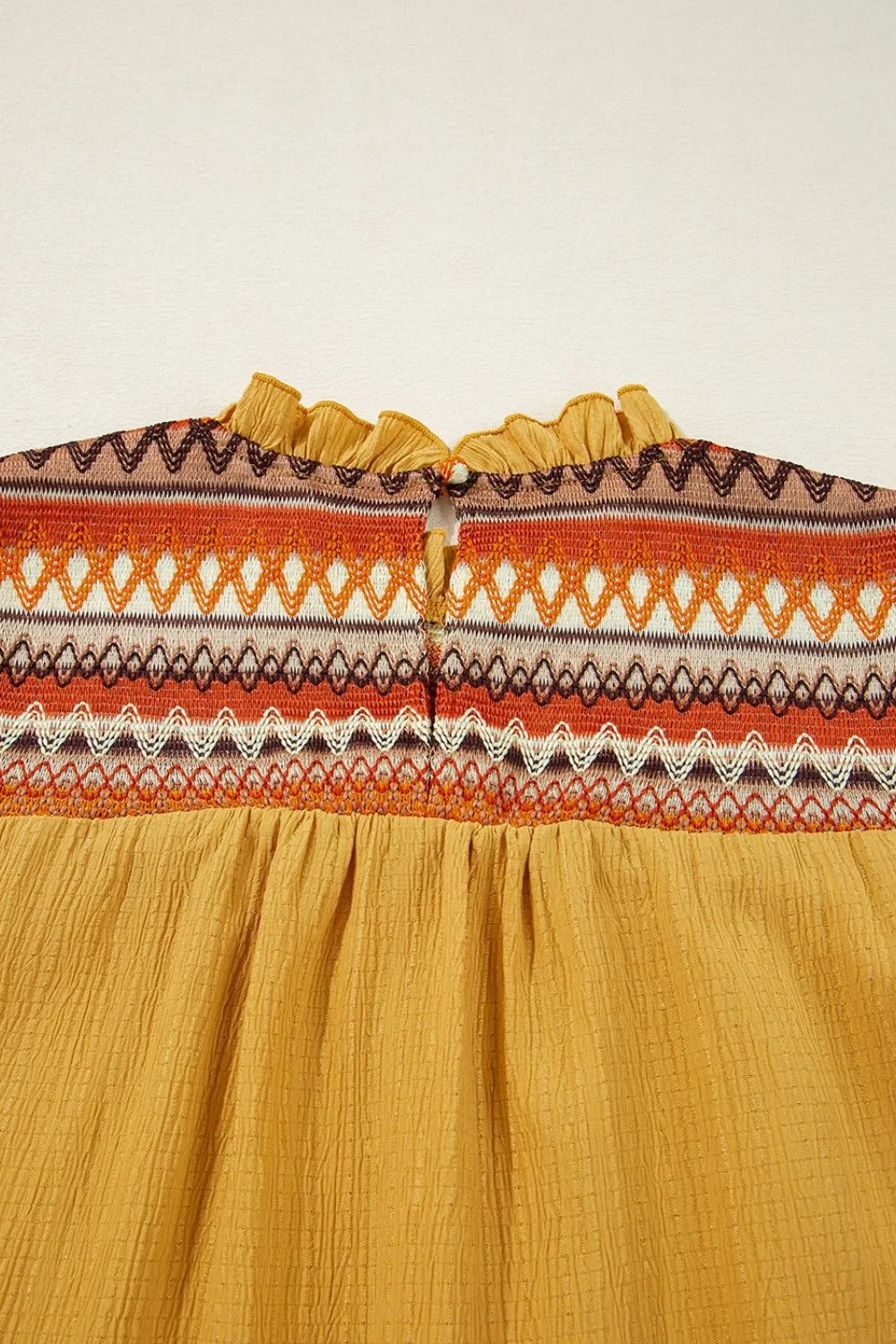 Geometric Frill Mock Neck Short Sleeve Blouse, image 4