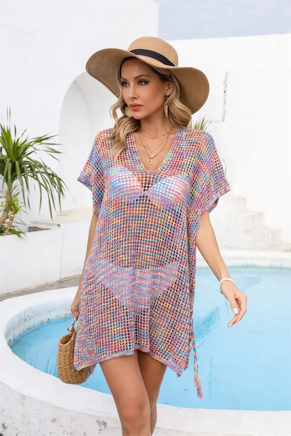 Openwork Slit V-Neck Cover Up, image 11