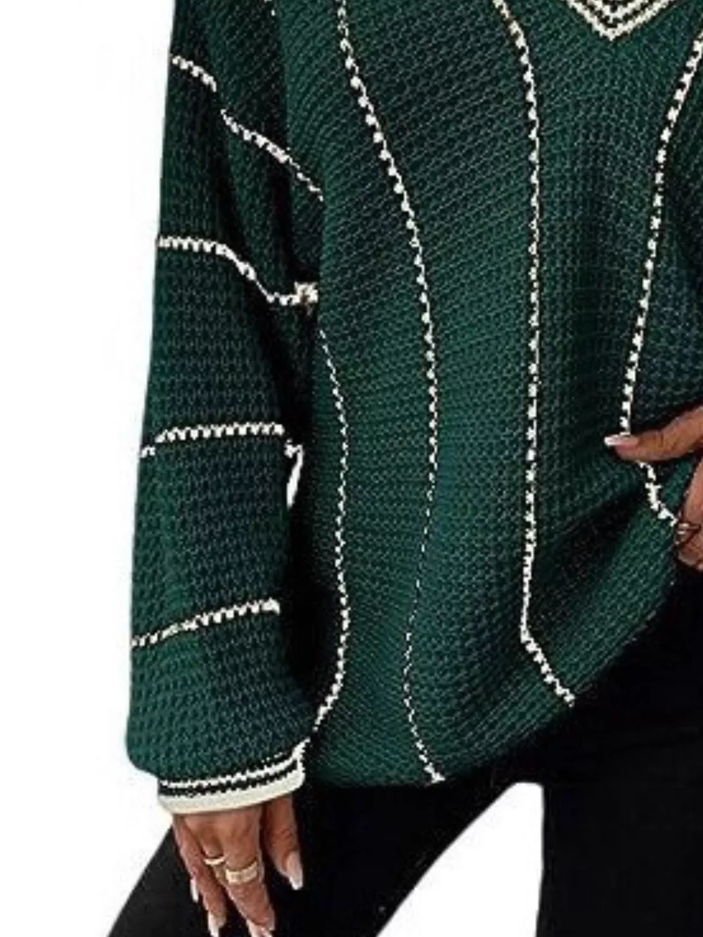 V-Neck Textured Knit Sweater, image 2