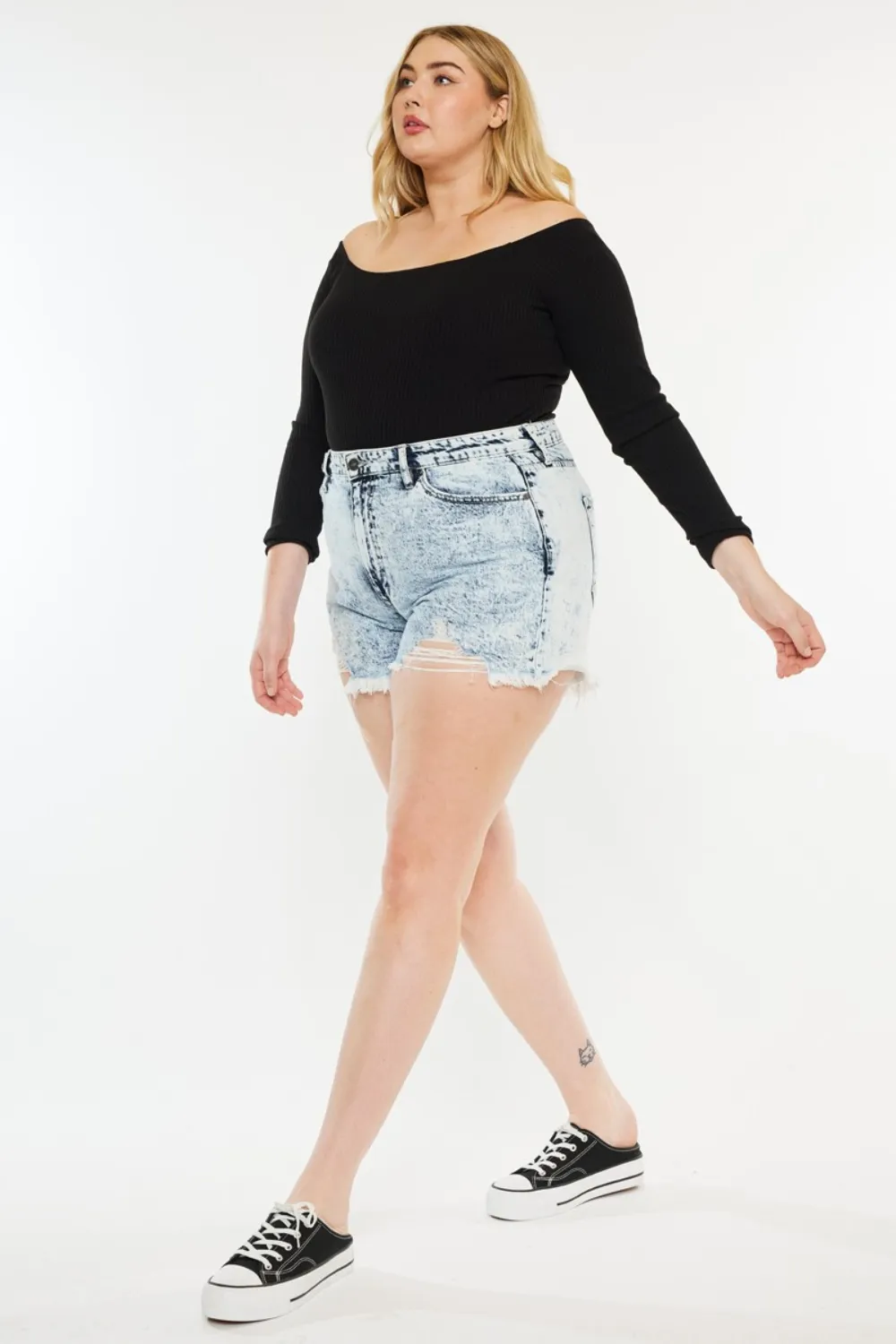 Full Size Distressed High Waist Denim Shorts, image 9