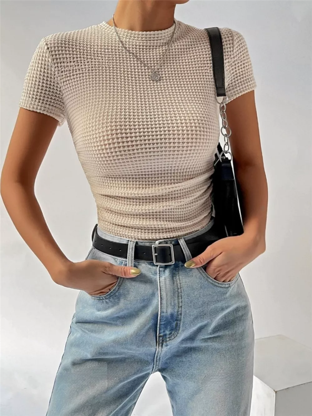 Textured Waffle Knit Slim Fit T-Shirt, image 3