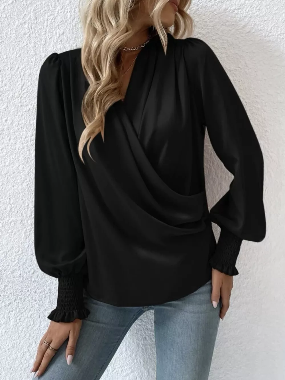Ruched Surplice Long Sleeve Blouse, image 9