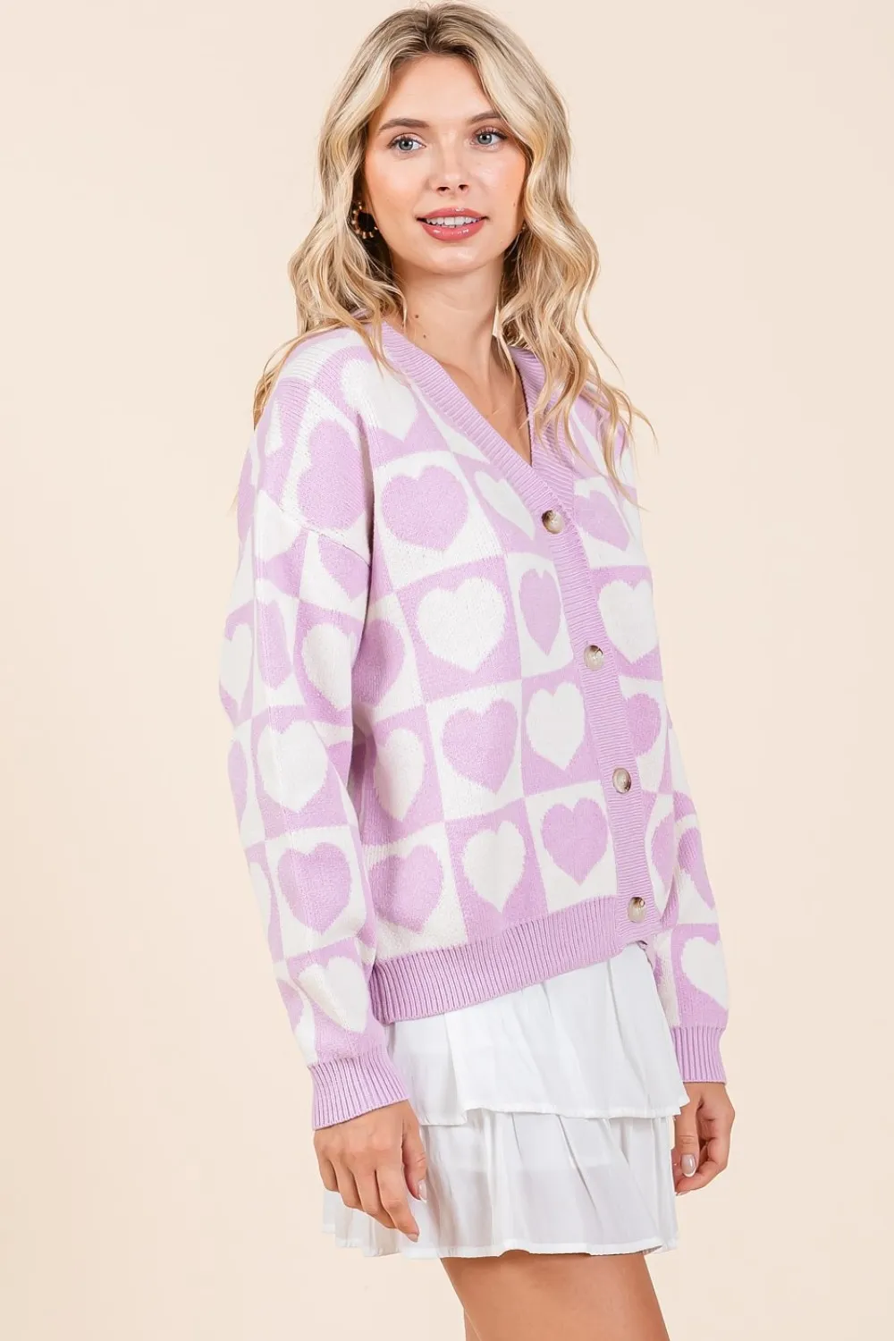 Checkered Heart Button Down Cardigan, image 3