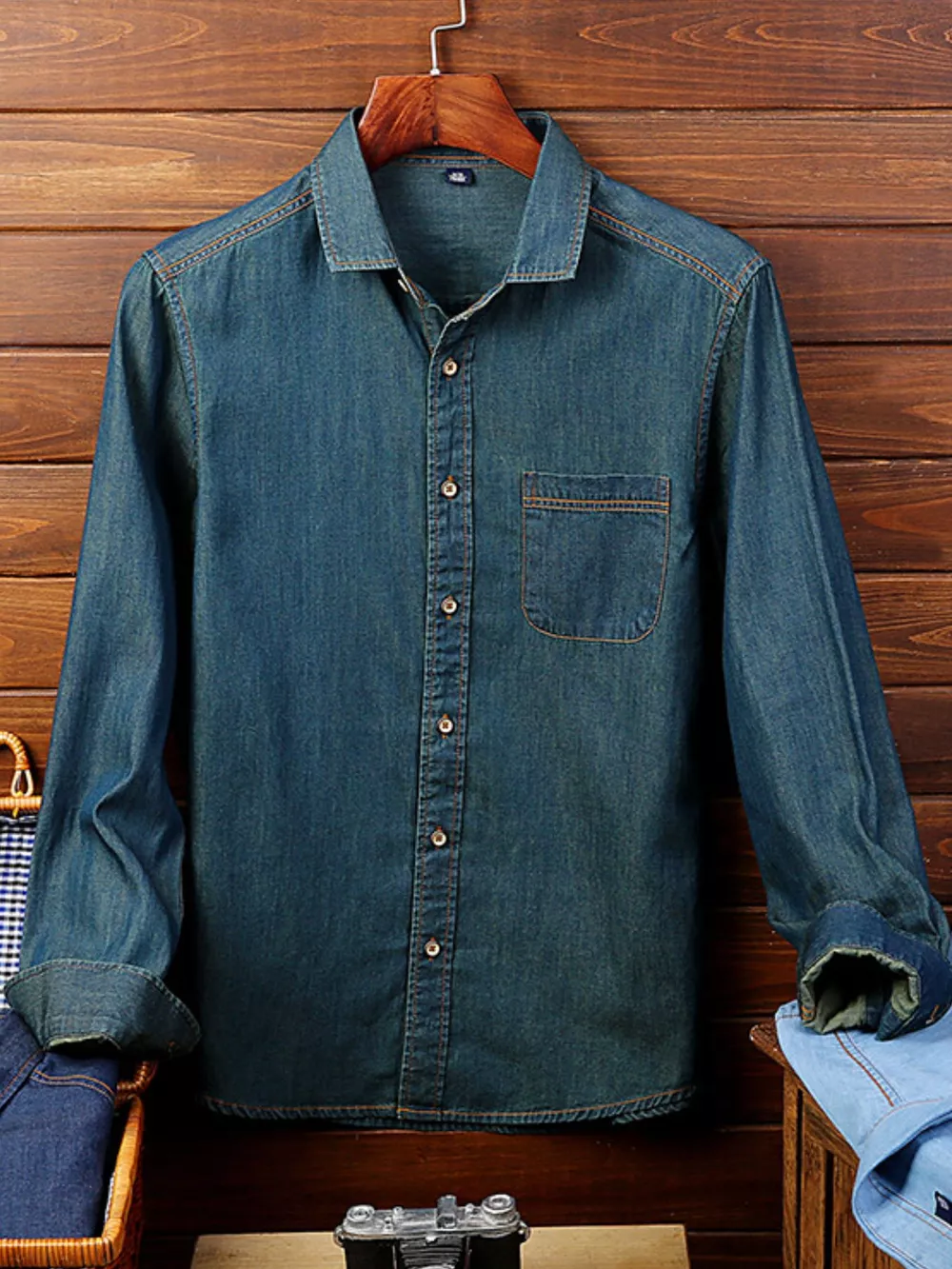 Men's Full Size Button Up Long Sleeve Denim Shirt Plus Size, image 4