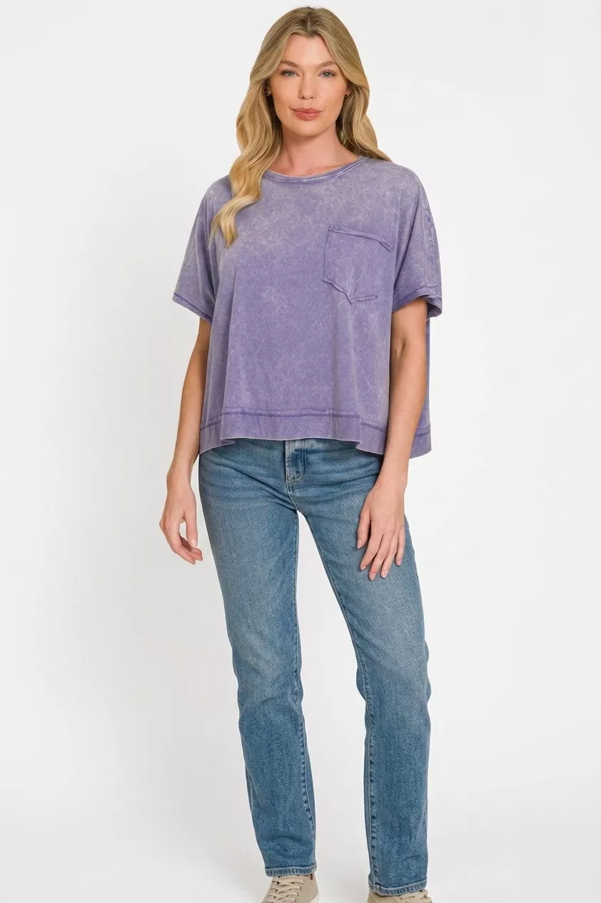Acid Washed Round Neck Short Sleeve Oversized T-Shirt, image 3