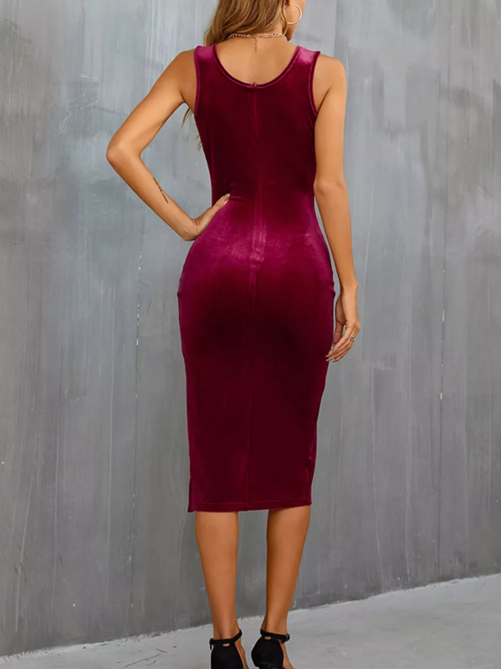 Velvet Slit Wide Strap Midi Dress, image 2