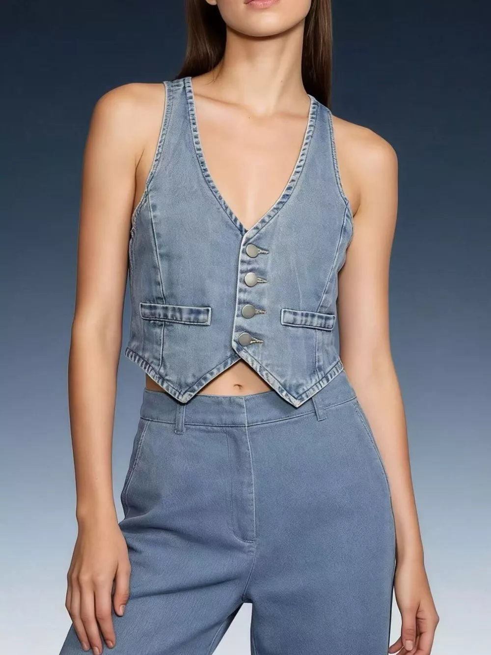 Button-Down Denim Vest, image 2