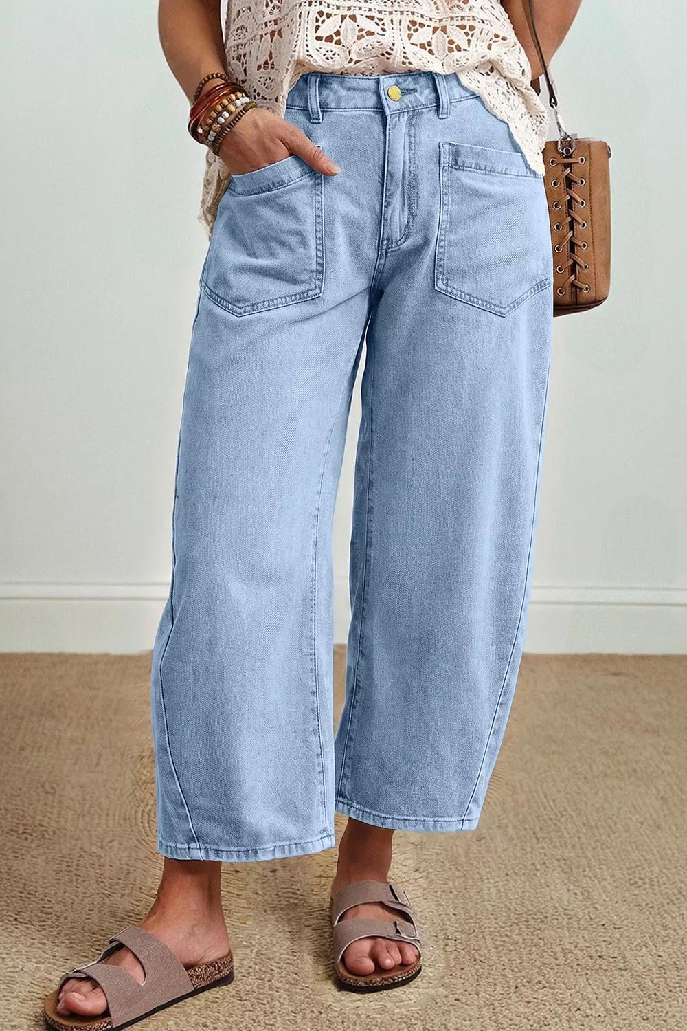 Wide Leg Cropped Jeans, image 3