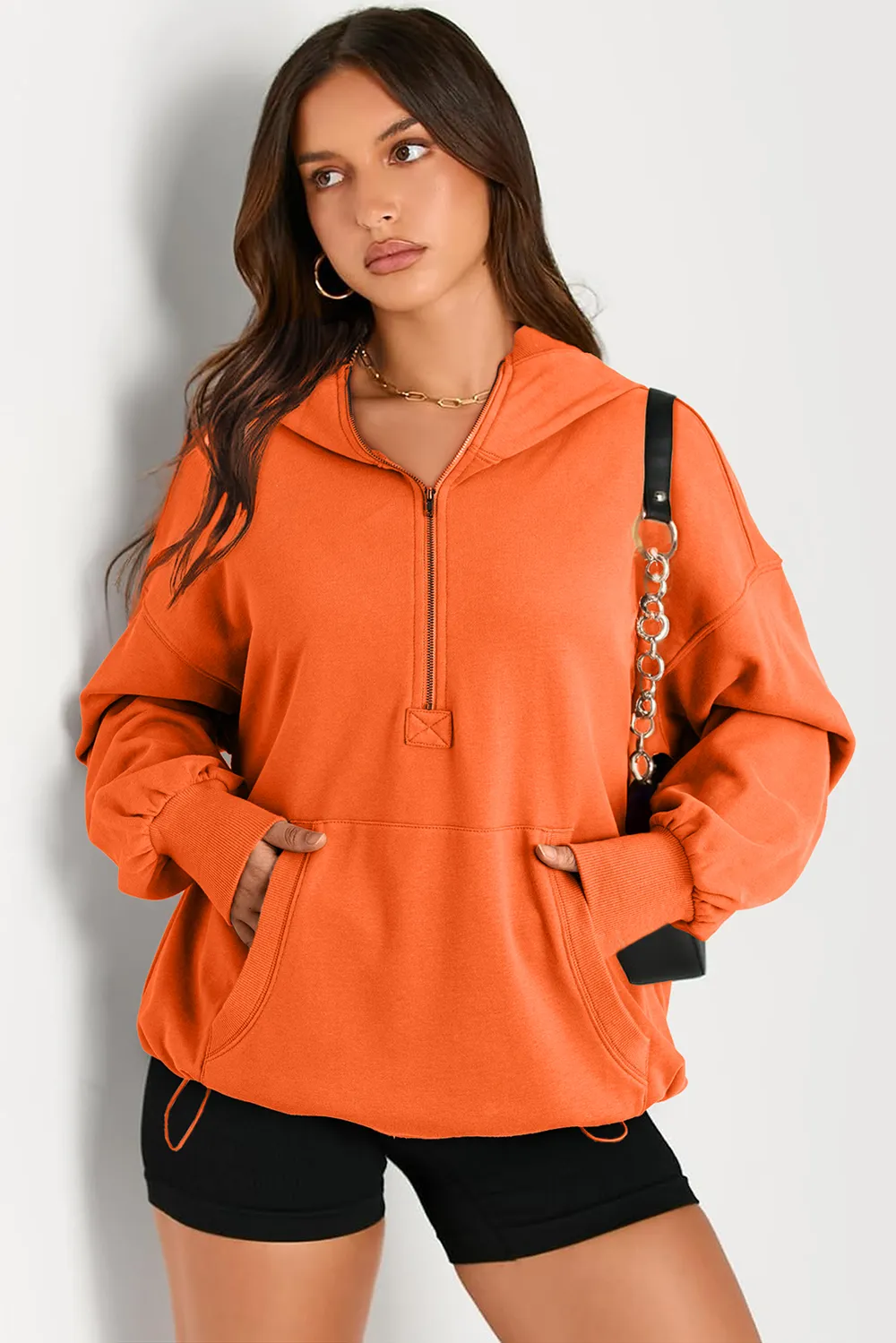 Pocketed Half Zip Long Sleeve Hoodie, image 8
