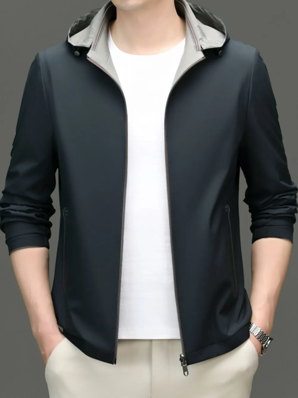 Men's Plus Size Zip Up Long Sleeve Hooded Jacket, image 6