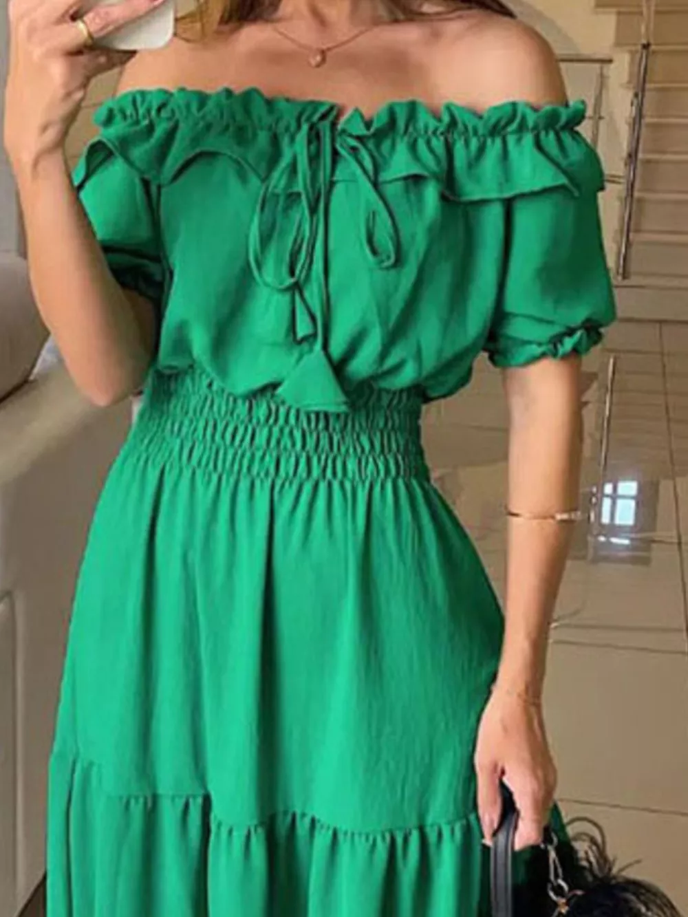 Off-Shoulder Ruffled Tiered Maxi Dress, image 2