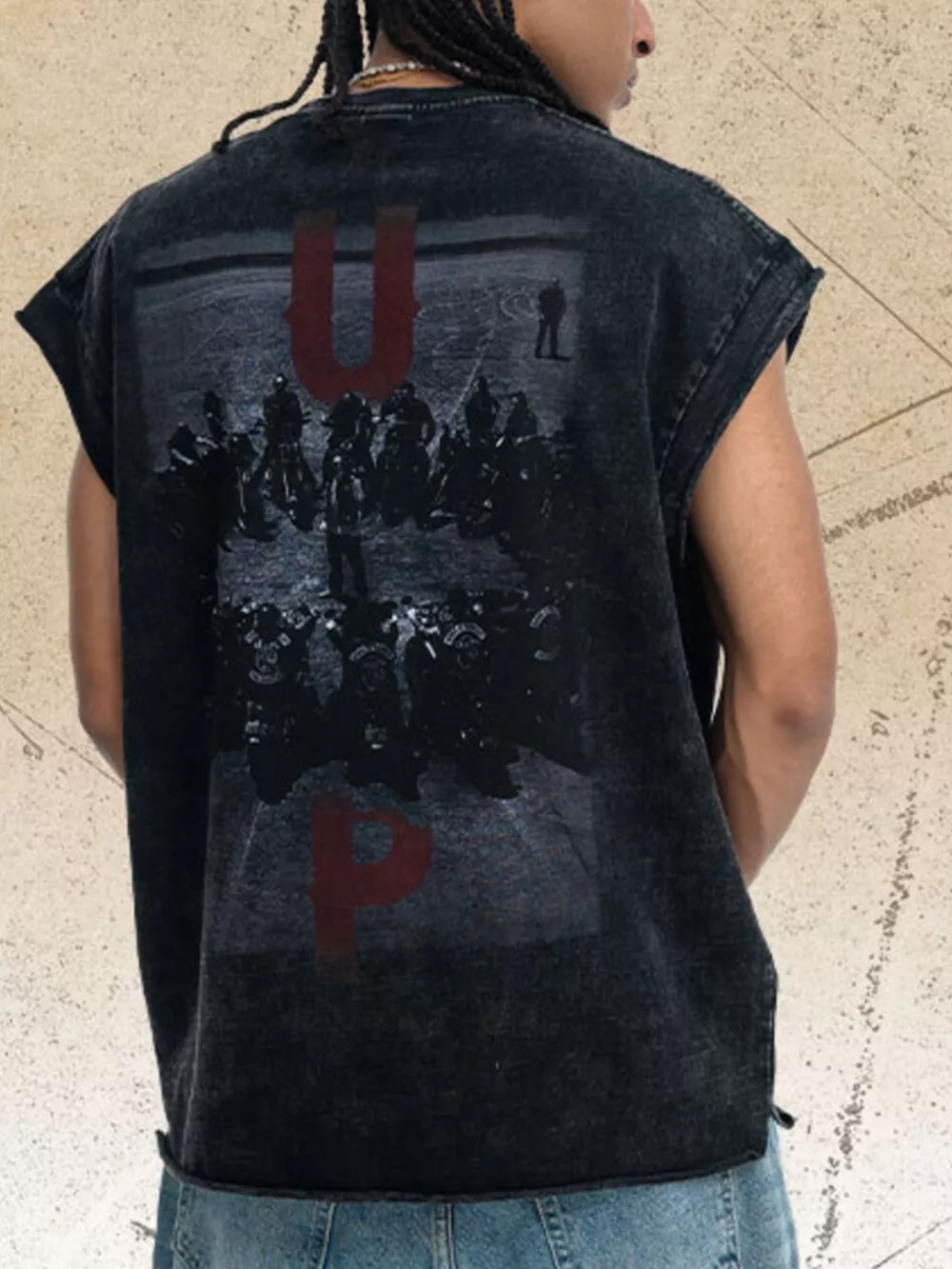 Men's Vintage Washed Tank Top with 'UP' Letter, image 4