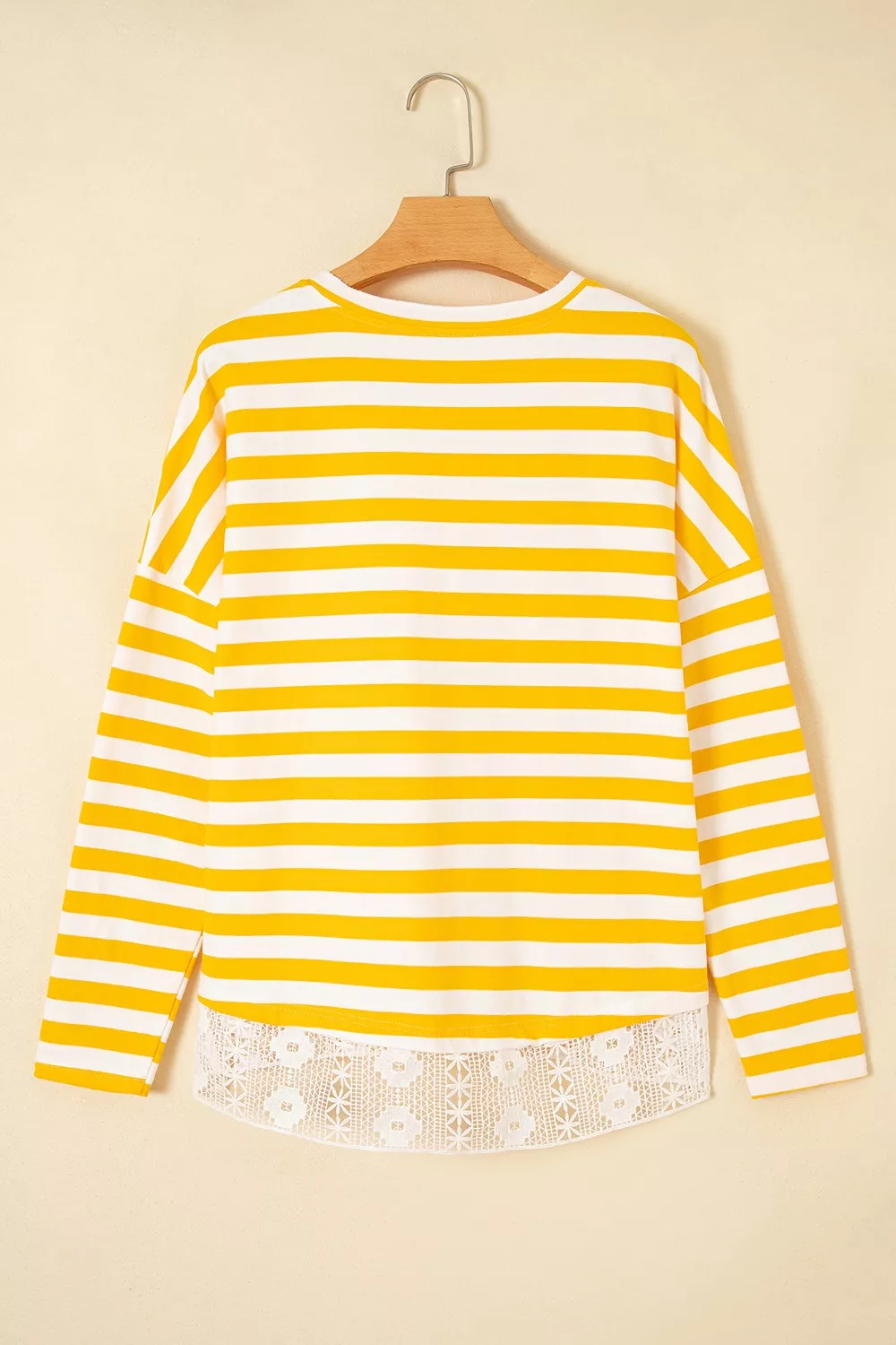 Stripe Striped Lace Patchwork V Neck Long Sleeve Top, image 4