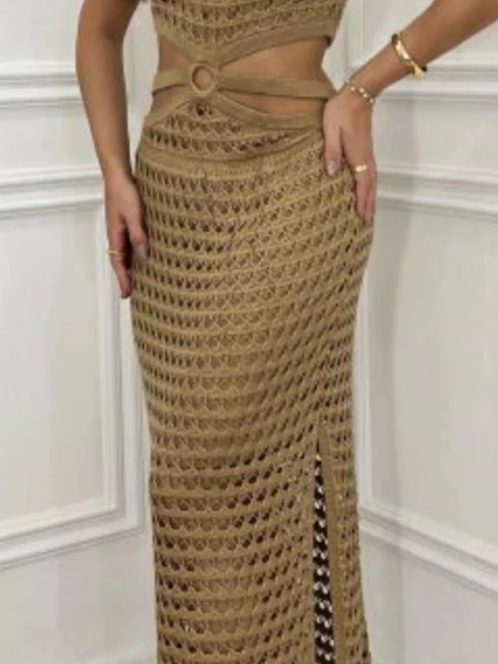 Cutout Slit Round Neck Sweater Dress, image 6