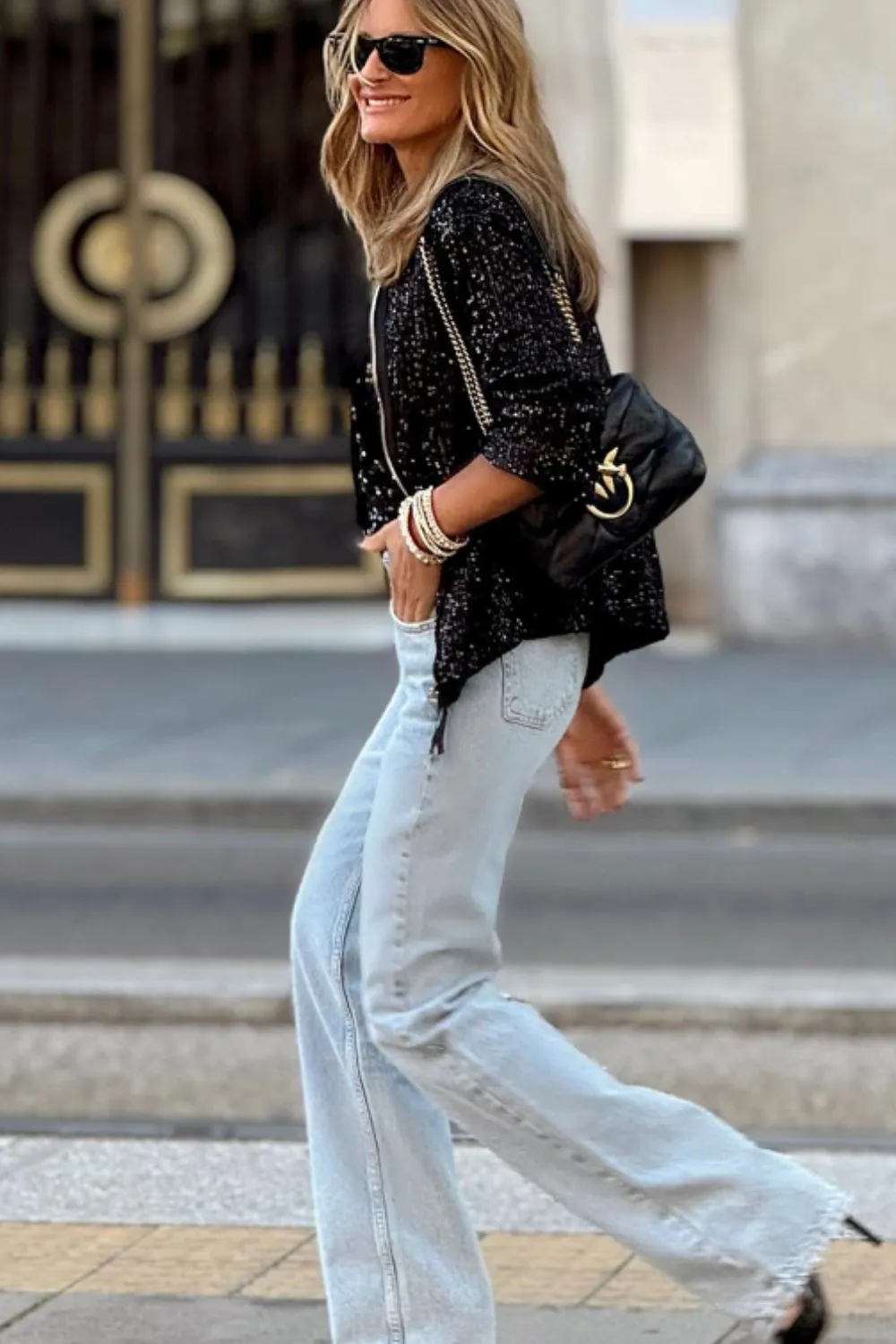 Sequin Zip Up Long Sleeve Jacket, image 3