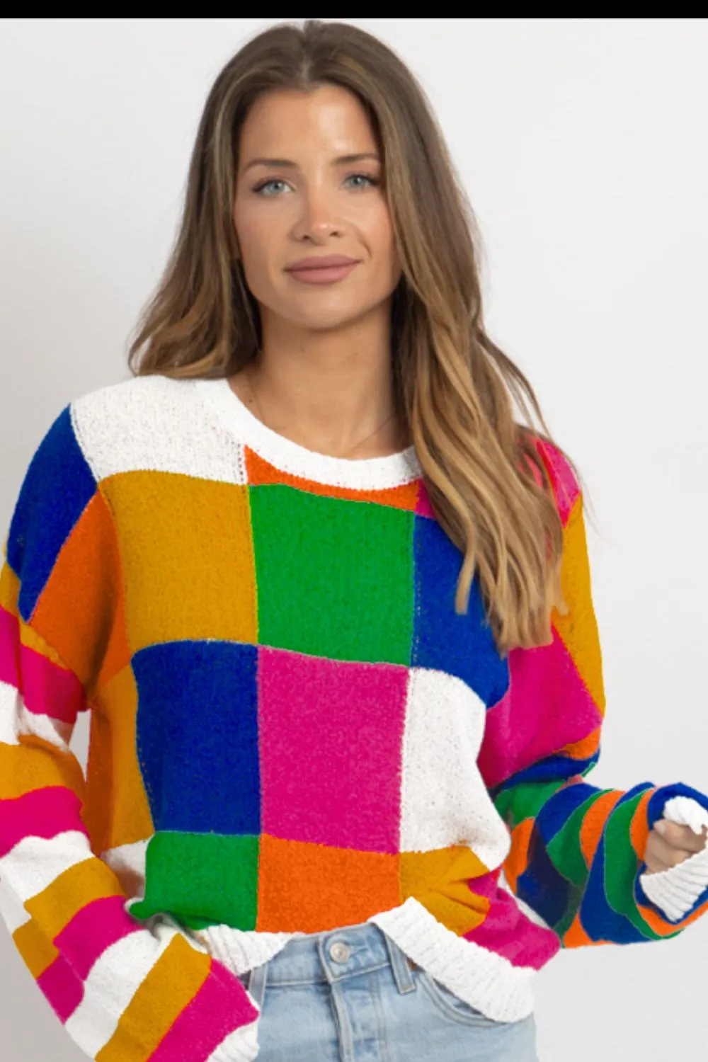 Color Block Round Neck Long Sleeve Sweater, image 3