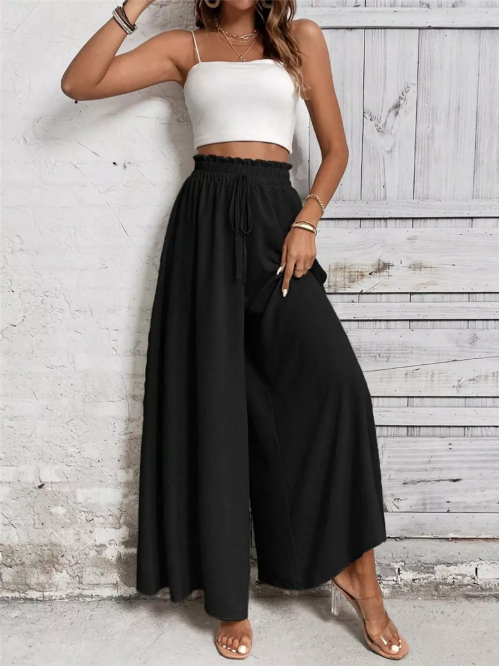 Wide Leg Drawstring Waist Casual Pants, image 9