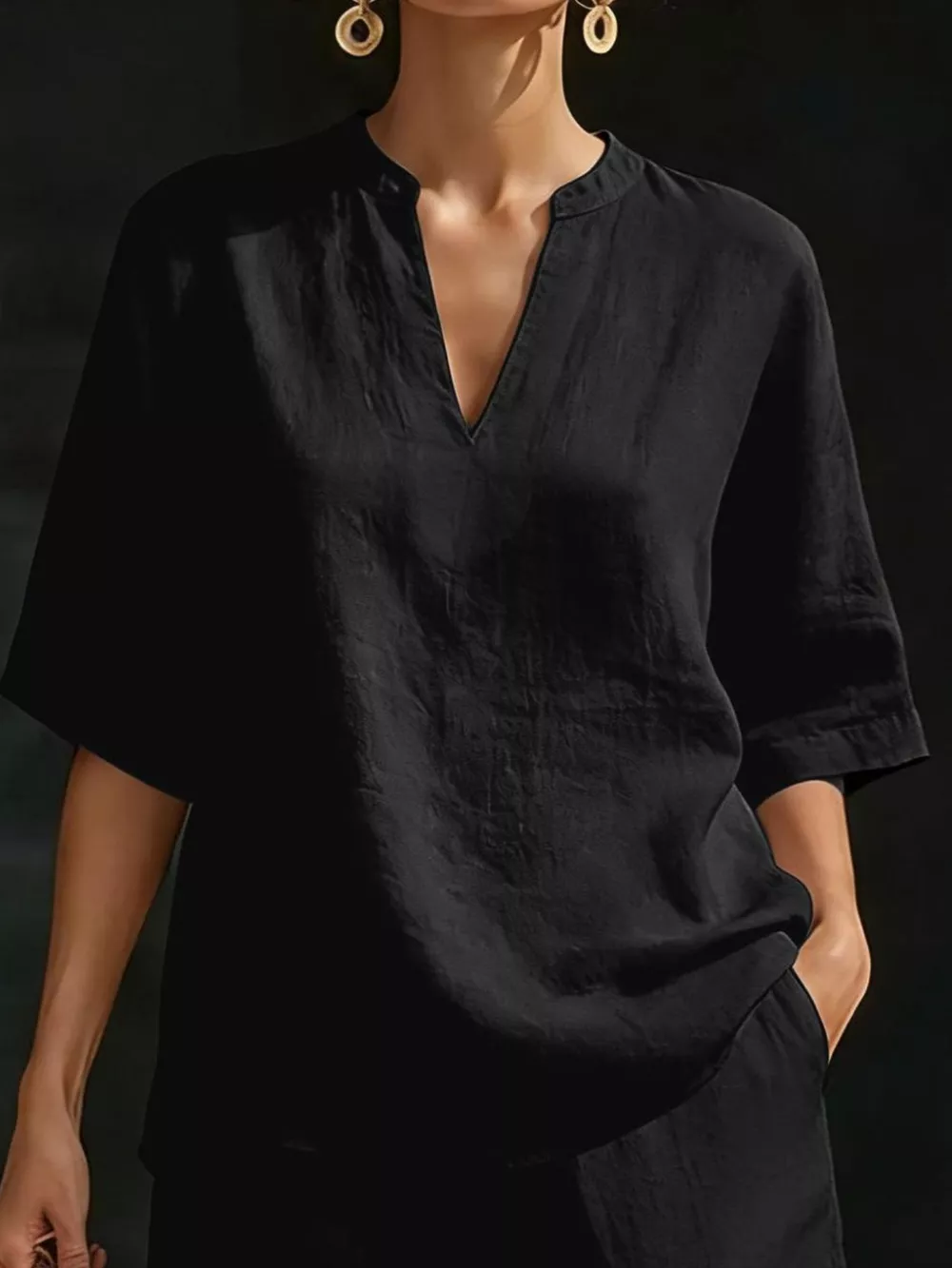 Full Size Notched Half Sleeve Top and Shorts Set Plus Size, image 6