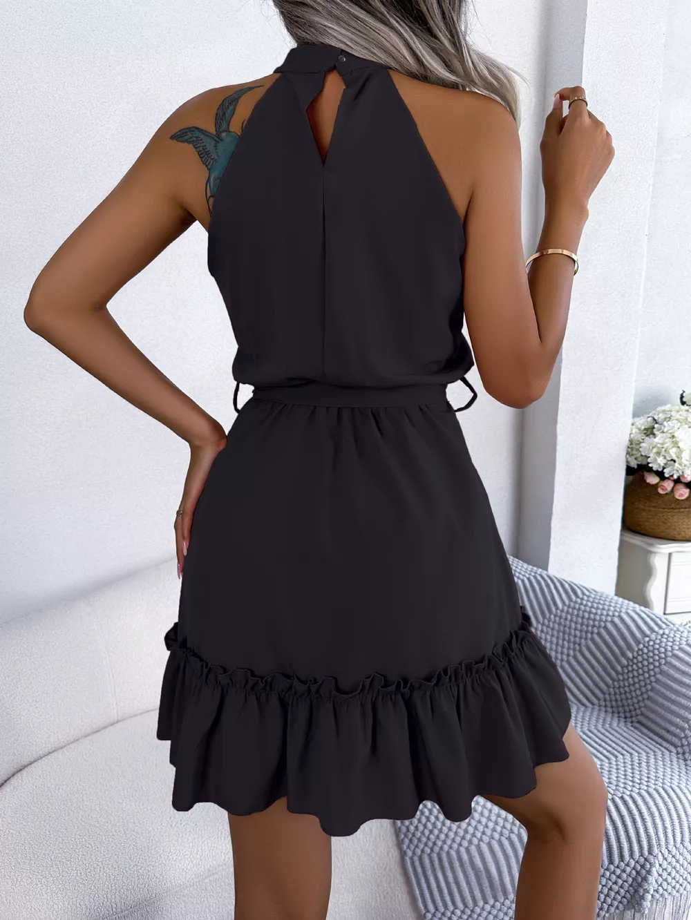Halter Neck Ruffle Hem A-Line Dress, image 6