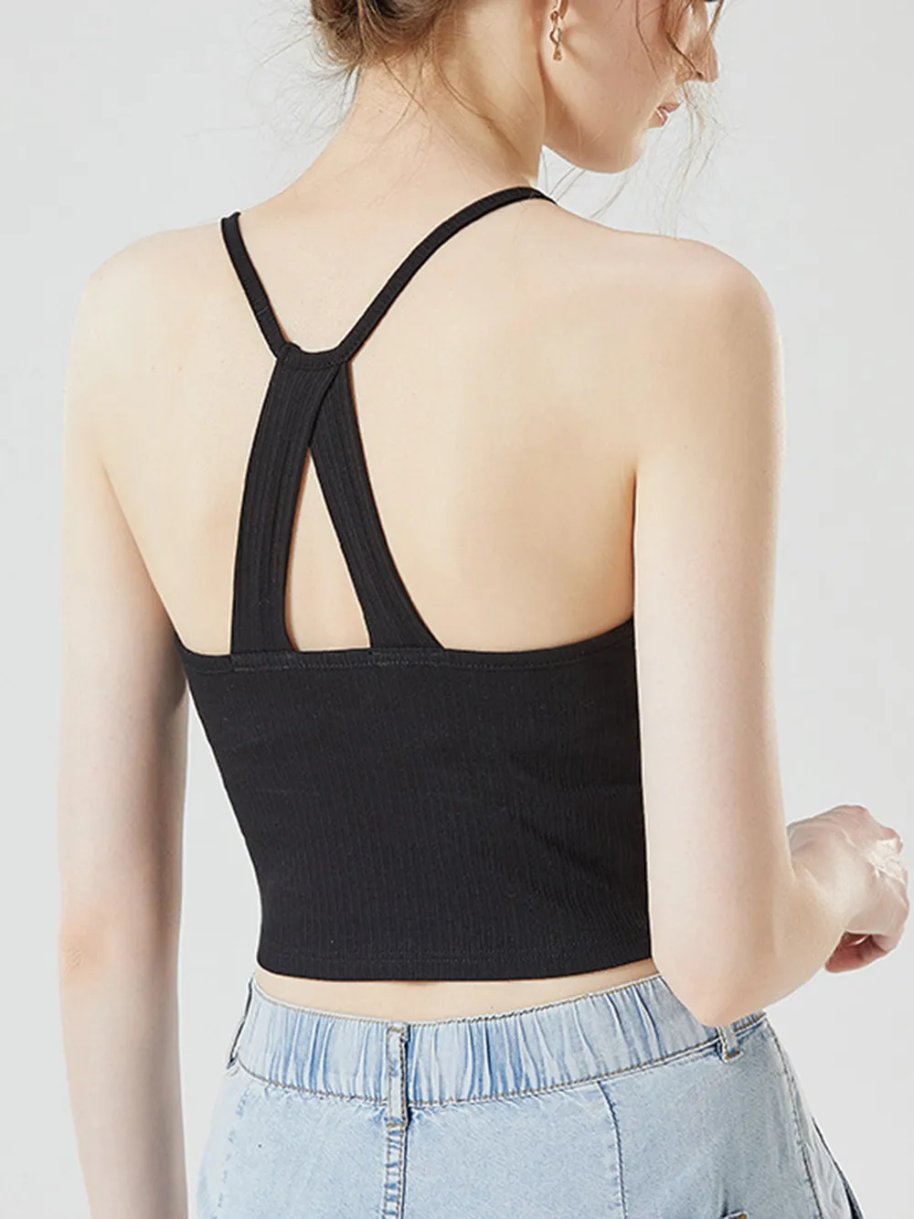Grecian Neck Cropped Tank with Chest Pads, image 5