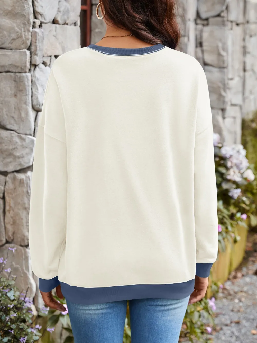Contrast Round Neck Long Sleeve Sweatshirt, image 28