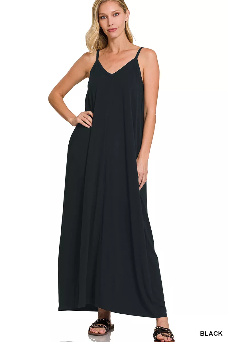 V-Neck Cami Maxi Dress with Side Pockets, image 2