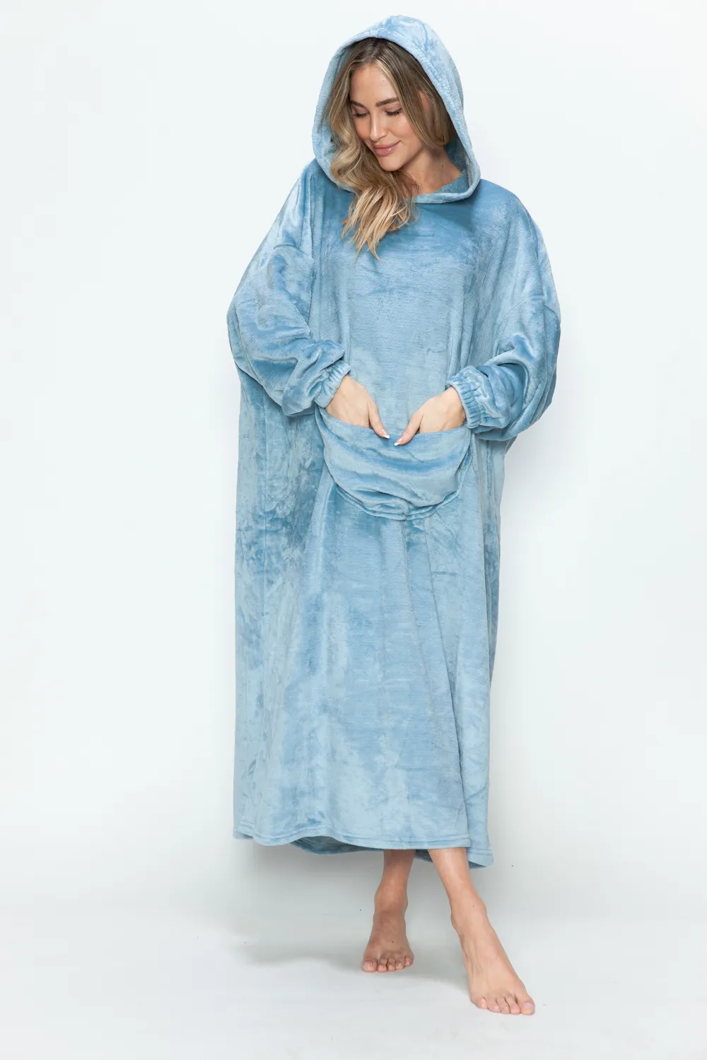 Full Size Pocketed Hooded Midi Lounge Dress, image 3