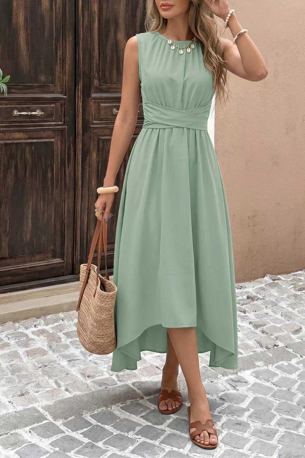 Sleeveless High-Low Hem A-Line Dress, image 2