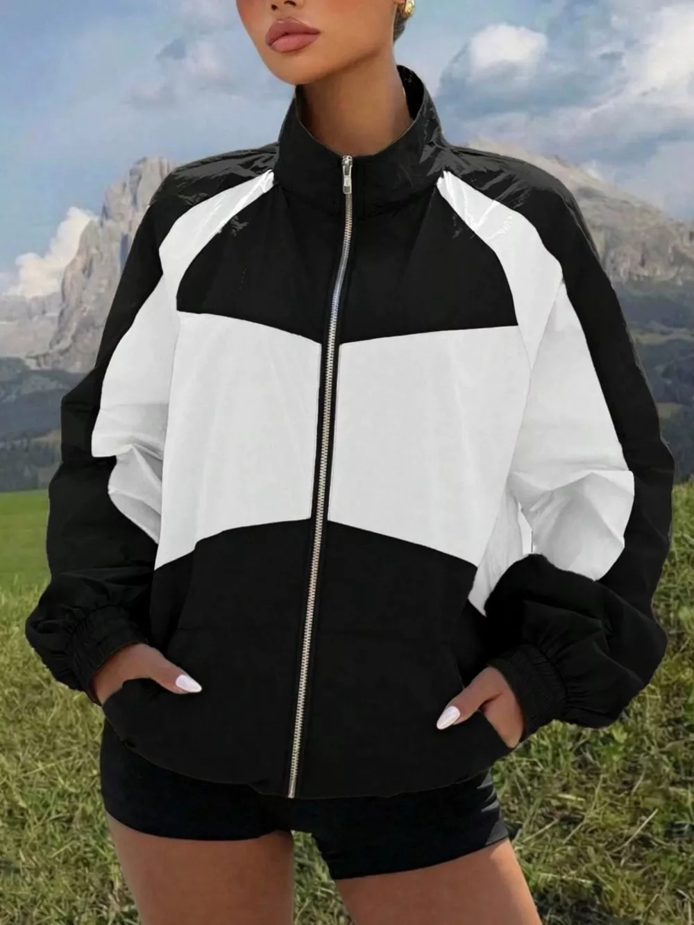 Color Block Zip-Up Jacket