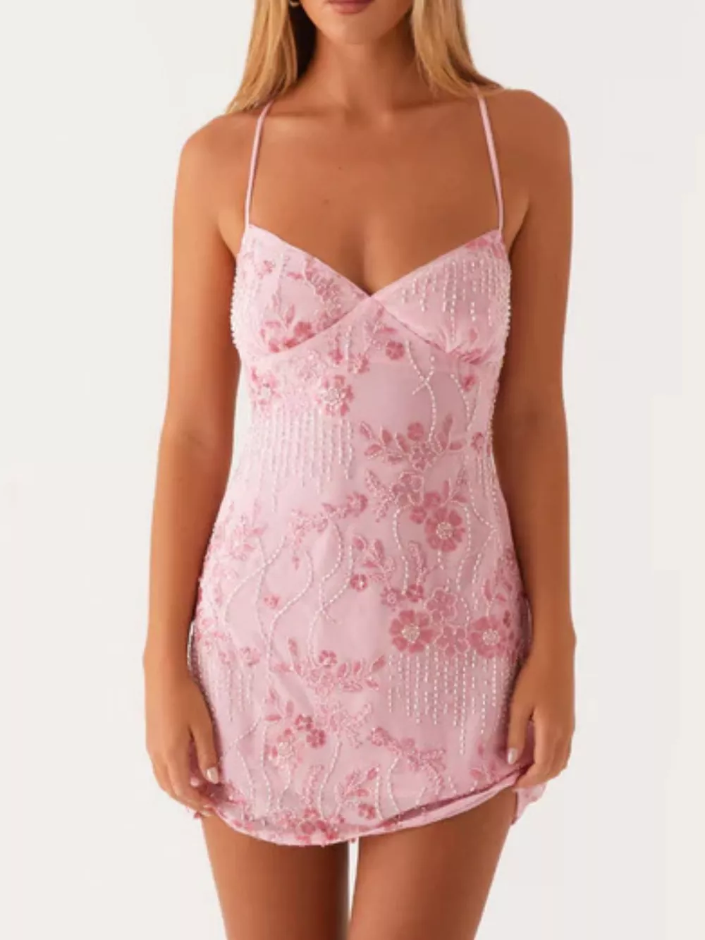 Beaded Floral Mini Dress, image 5