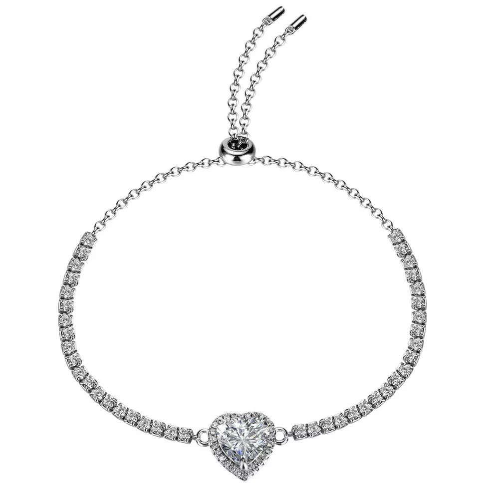 2 Carat 925 Sterling Silver Moissanite Chain Heart Bracelet, image 5