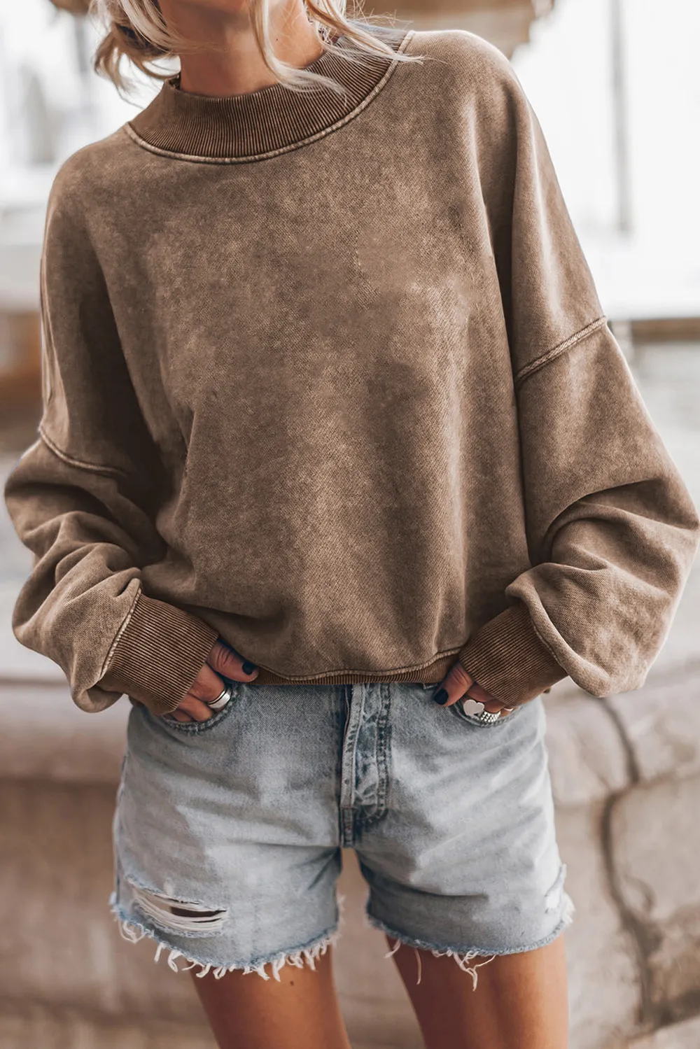Mock Neck Dropped Shoulder Sweatshirt, image 6