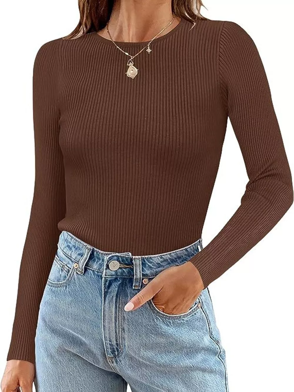Ribbed Knit Slim Fit Long Sleeve T-Shirt, image 2