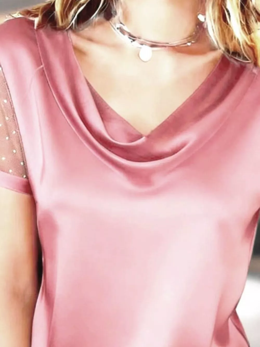 Cowl Neck Polka Dot Short Sleeve Top, image 9