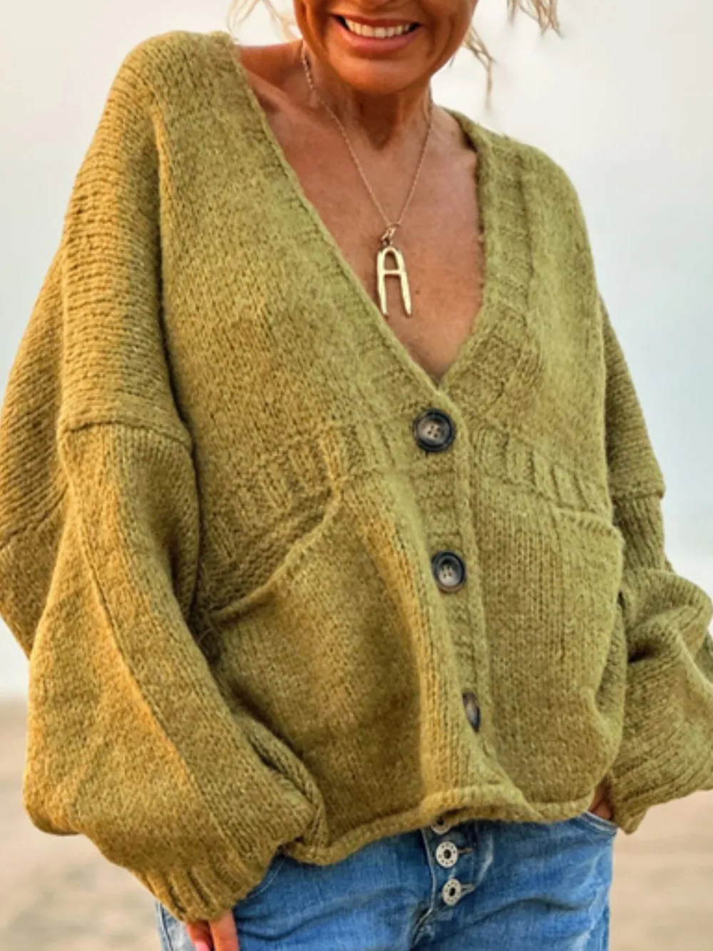 Pocketed V-Neck Button Up Cardigan, image 8