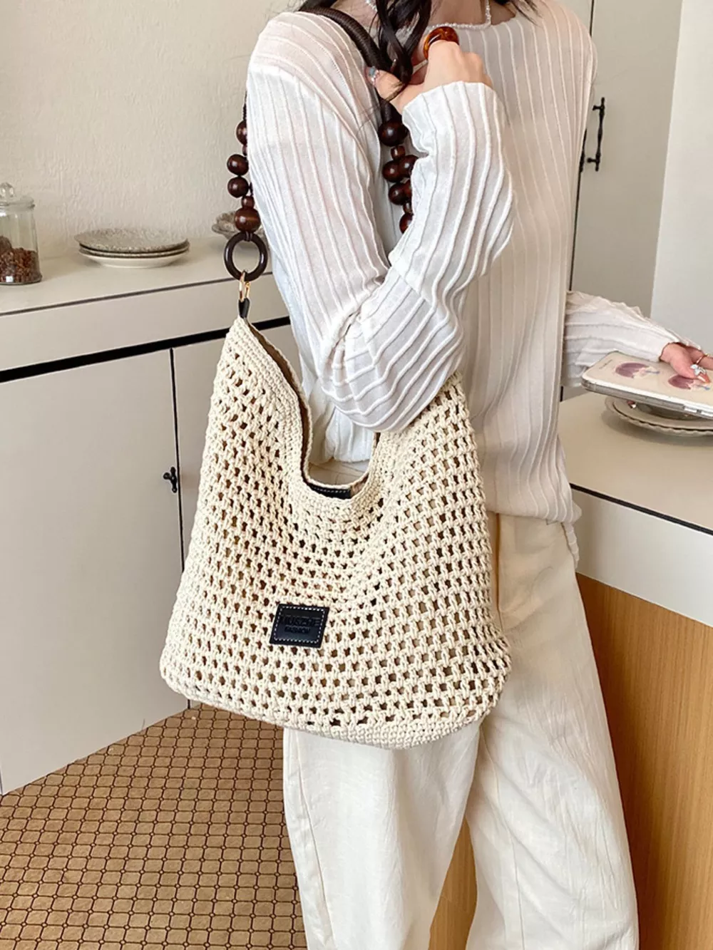 Crochet Knit Shoulder Bag, image 4