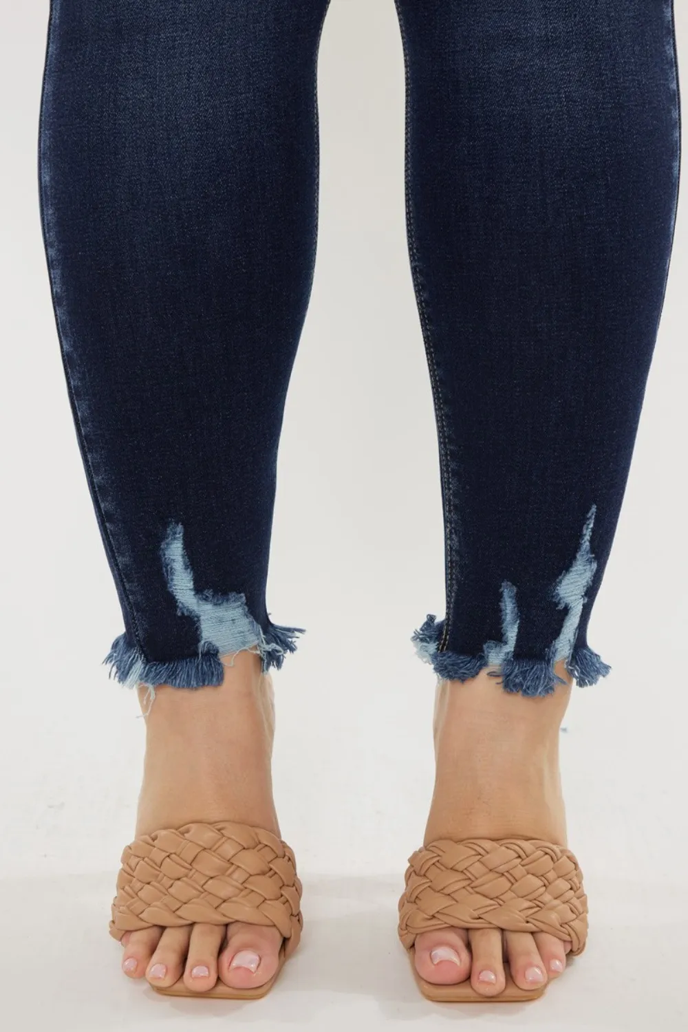 Full Size Cat's Whiskers Raw Hem High Waist Jeans, image 2