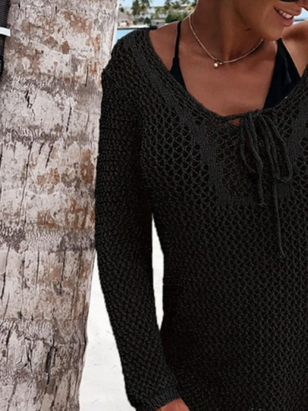 Openwork Long Sleeve Knit Cover Up, image 6