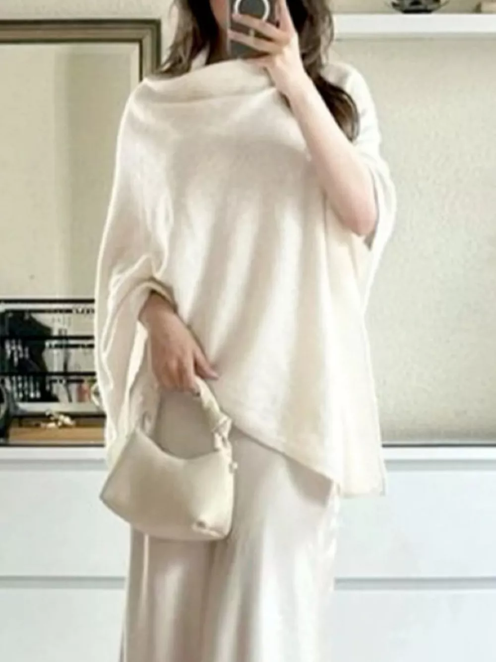 Turtleneck Loose Knit Sweater Poncho, image 2