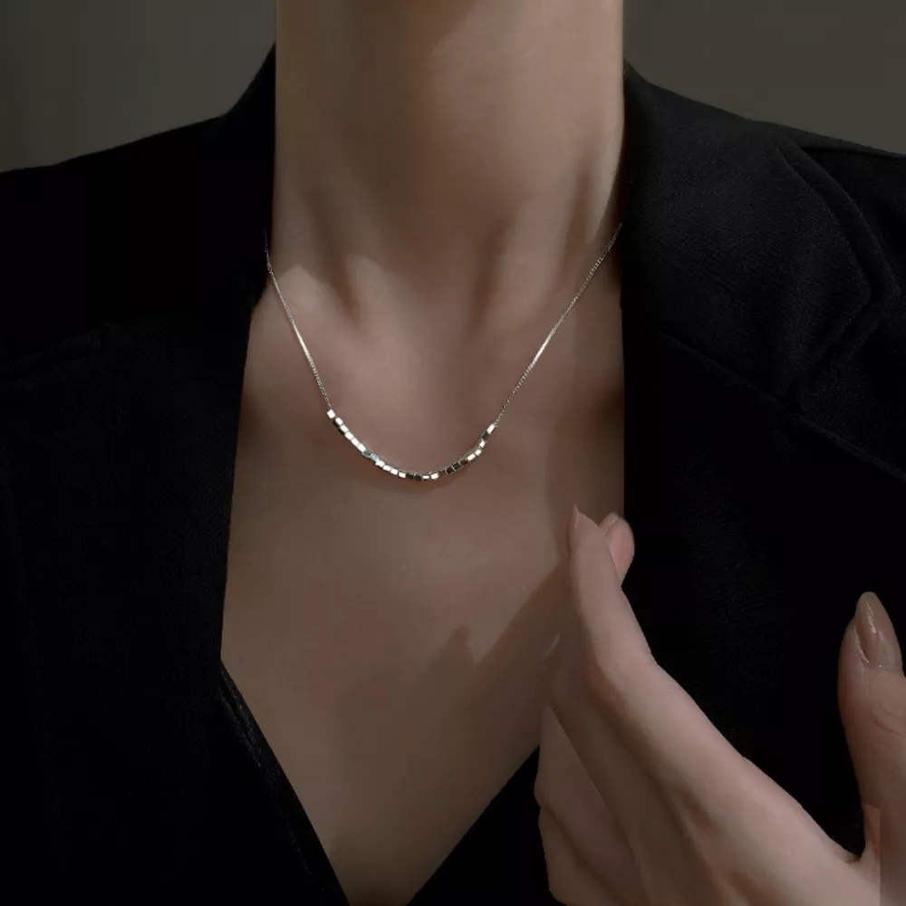 925 Sterling Silver Cube Necklace, image 2